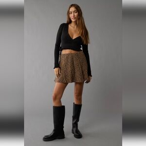 American Eagle Outfitters Leopard Print Y2K Mini Skirt Brown Black Size Large